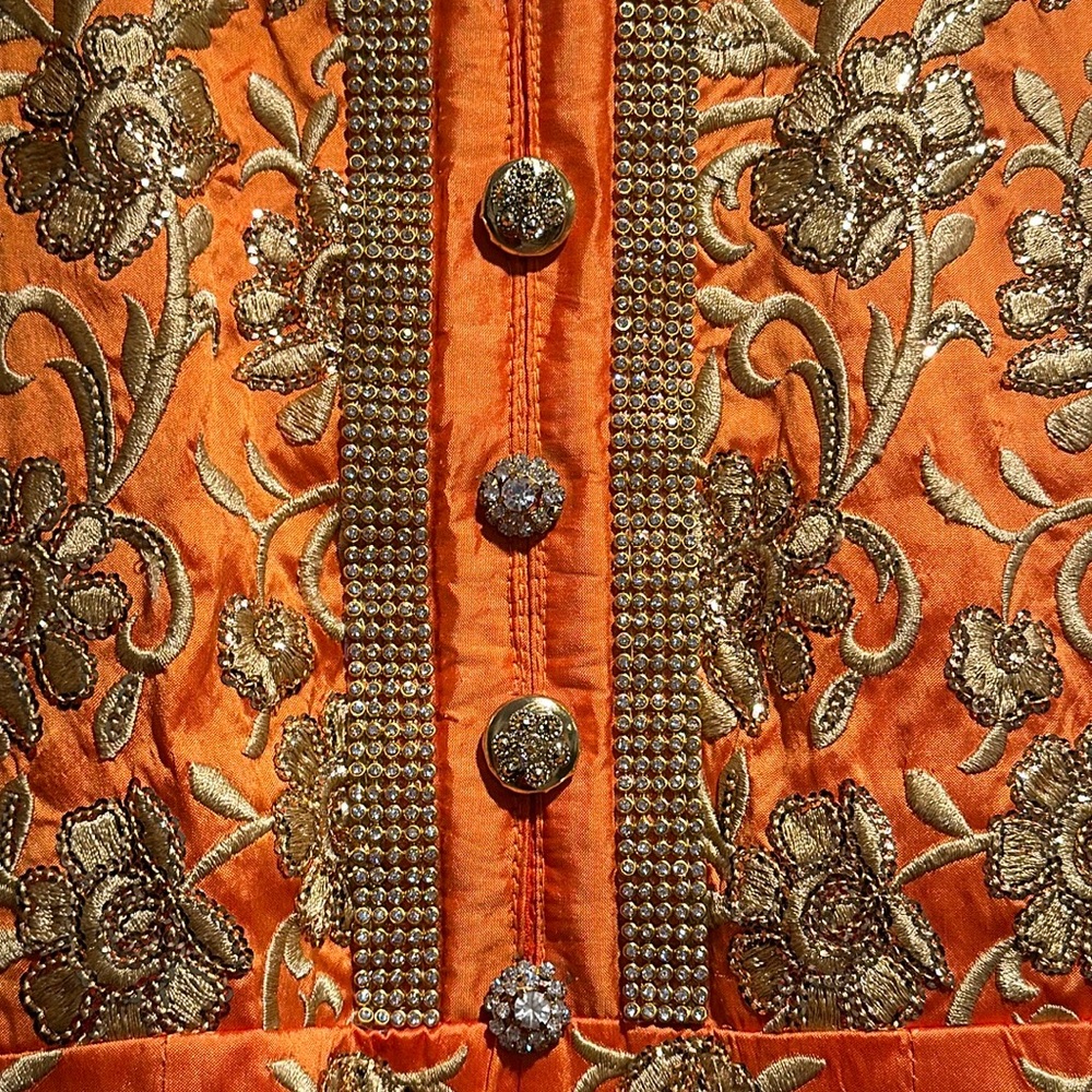 Orange and Gold Anarkali Dress - Picture 5 of 10